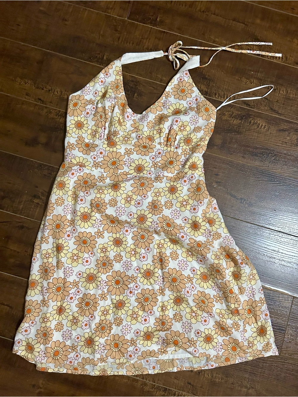 Hollister Yellow and Orange Floral Halter Mini Dress
